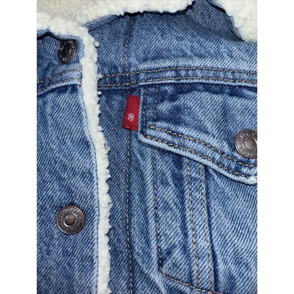 Levis Original Sherpa Lined Trucker Denim Jacket Button Snap Light Blue Womens S - Picture 5 of 11